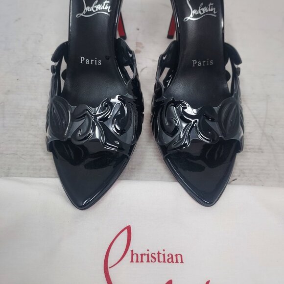 Christian Louboutin Black PVC Apostropha Mule Petunia Slide Heel Sandal - Picture 8 of 11